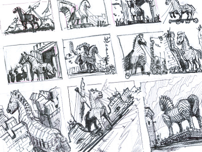 Trojan 🐴 thumnails character design concept art drawing enviroment art gamedev ink sketch sketching storyboard storyboarding traditional art