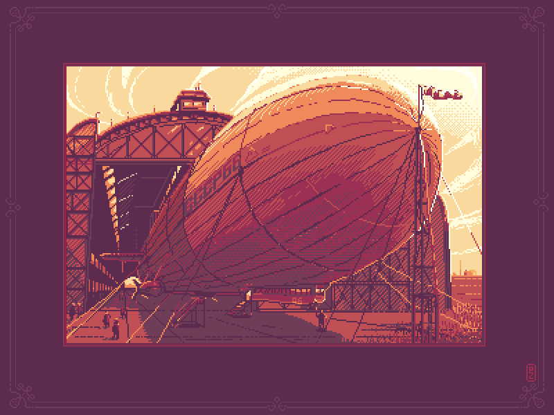 Ready to take off sprite gamedev pixel dailies pixel-dailies 16bit 8bit etching hatching illustration pixelart pixel pixel art dirigible airship