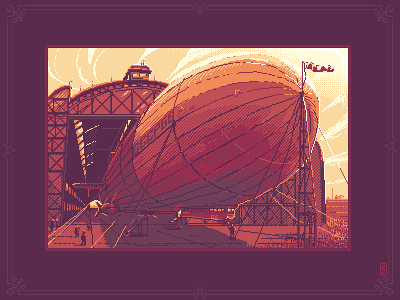 Ready to take off 16bit 8bit airship dirigible etching gamedev hatching illustration pixel pixel art pixel dailies pixel dailies pixelart sprite