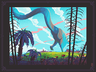 Megafauna aseprite background dinosaur diplodocus gameart illustration jurassicpark megafauna pixel art pixel dailies pixelart retro art sprite