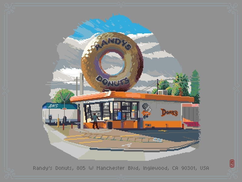 Randys Donuts aseprite sprite concept art gamedev retro art pixels pixel 8bit 16bit 8bitart pixelart virtual plein air urban sketching lanscape doughnut plein air