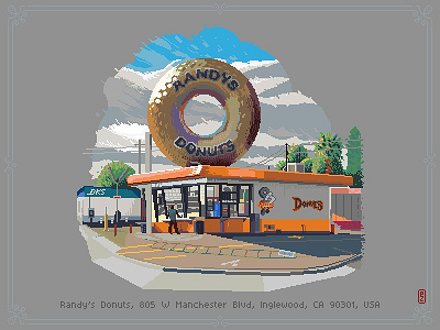 Randys Donuts 16bit 8bit 8bitart aseprite concept art doughnut gamedev lanscape pixel pixelart pixels plein air retro art sprite urban sketching virtual plein air