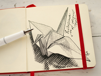 🙏 Hiroshima 6th of Aug 1945 atomic bomb fountain pen gravure hiroshima illustration ink drawing japan lamy safary origami paper crane sketchbook woodcut