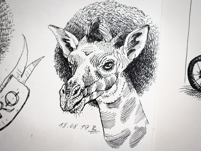 Girafro 2 hatching illustration sketchbook sketching linocut gravure graphic woodcut crosshatching drawing ink africa afro giraffe drawing fountain pen