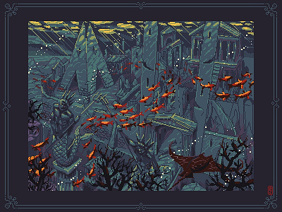 Sunken ruins of Atlantis [pixel art]