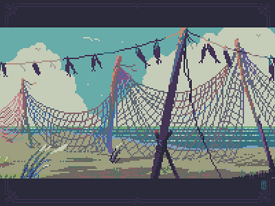 nets [pixel art] aseprite concept art fishing game art illustration landscape net pixel pixel art pixel daily sea