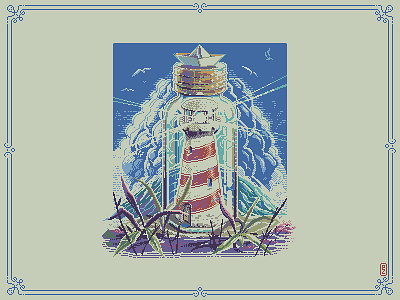 Pocket Lighthouse [pixel art] 8bit aseprite bottle illustration illustrations impossible bottle lighthouse paper boat pixel pixel art pixel dailies pixelart sea sprite