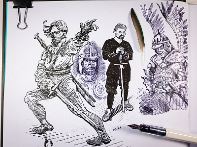 Fun with a pen character design conceptart cross hatching deep pen fountain pen game art husaria polska illustration sketch sketchbook sketching swordman toss a coin witcher