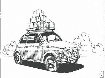 Classic Fiat 500 black and white car crosshatching editorial etching fiat 500 graphic design gravure illustration magazine old packaging pen and ink retro vintage woodcut