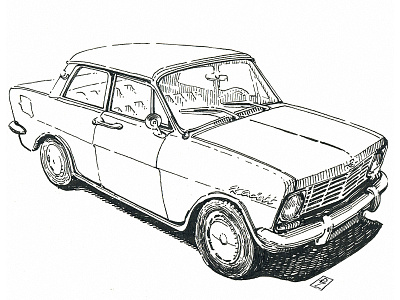 Opel Kadett book illustration car concept art cross hatching editorial illustration engraving etching graphic hatching ink drawing lineart linework magazine illustration opel opel kadett pen and ink woodcut