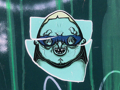ZERG. Sticker. character eyes face glue graffiti illustration mask portrait sticker stickermule street art thief wall zerg