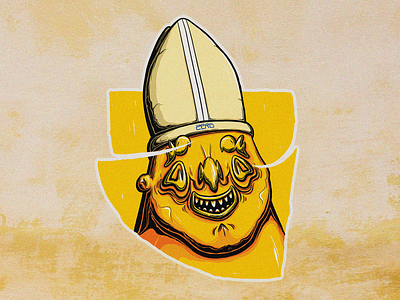Francis. Sticker. bible character christian face graphic design happy hat illustration jesus pope saint smile sticker sticker mule street art vatican yellow zerg