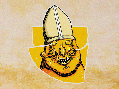 Francis. Sticker. bible character christian face graphic design happy hat illustration jesus pope saint smile sticker sticker mule street art vatican yellow zerg