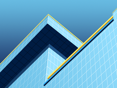 Building in Sunshine architecture blue building concise construction illustration look up perspective retro roof sunlight sunshine