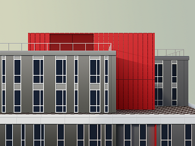 Gray Office Building architecture building construction glass window gray illustration office building red wall window