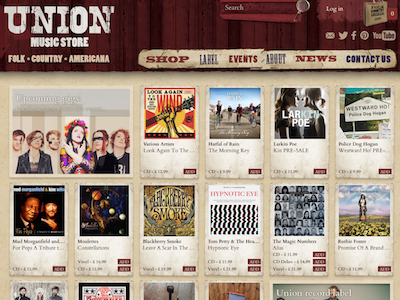 Union Music Store - Homepage folk fonts web design