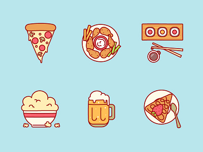 Food #01 beer cake food icon illustration pizza popcorn sushi wings