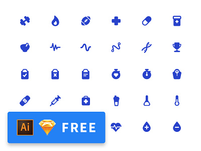 30 Health & Fitness Icons ai app branding fitness free health icons illustration medical svg vector web
