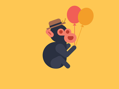 Baby Monkey Illustration ape baby balloon cap chimpanzee design gorilla illustration learn monkey