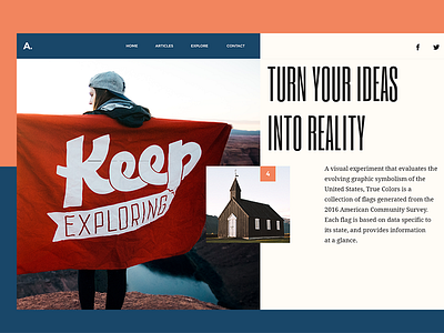 UI Experiment #4 blog experiment font free homepage landing mondrianizm ui unsplash ux website