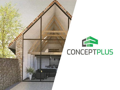CONCEPT PLUS 3d bold branding contractor graphic green home house identity logo perspective rebrand