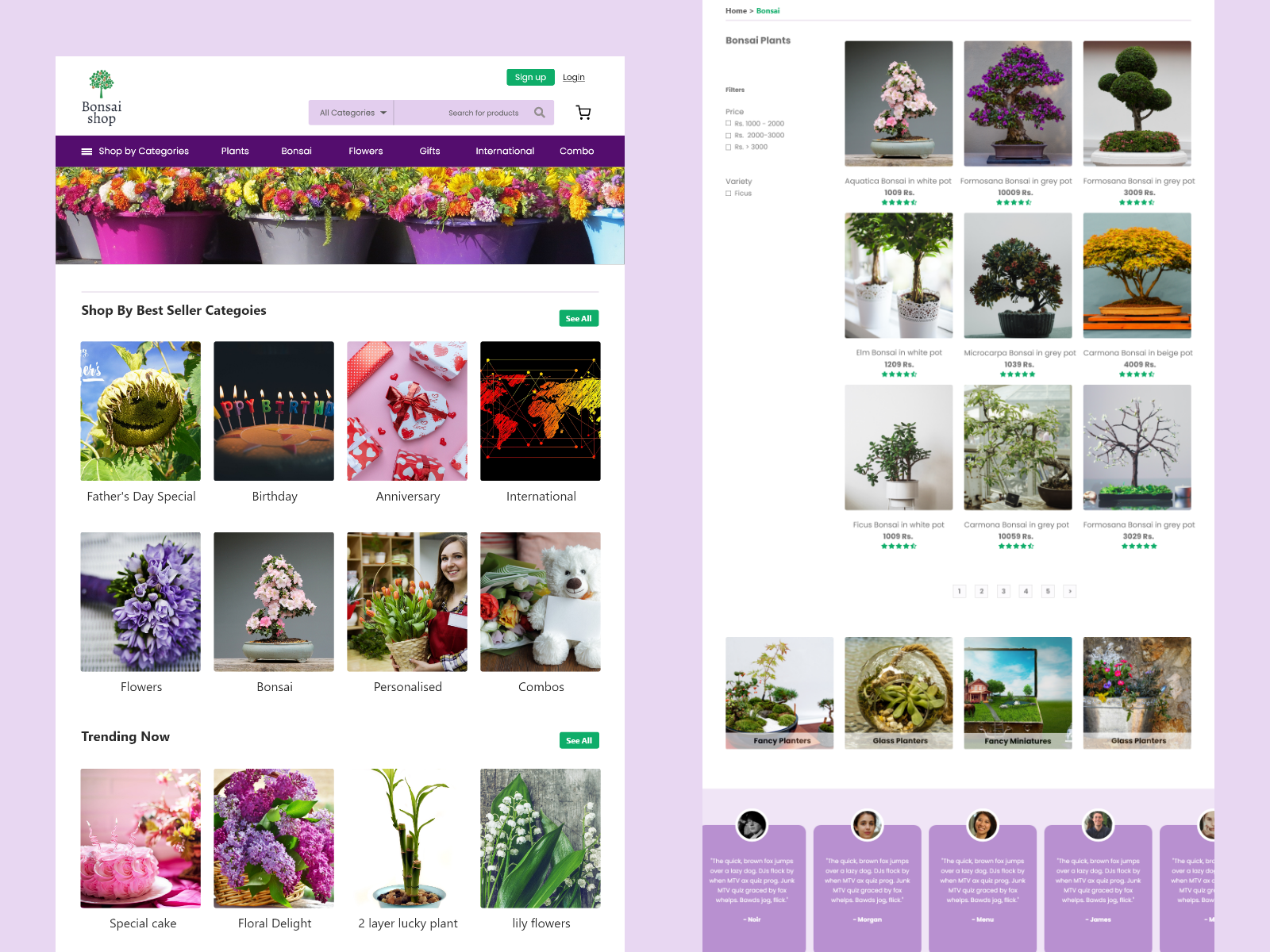 Bonsai Shop A gift shopping website design by shaista ansari on Dribbble