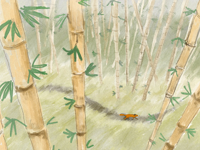 Fox in Bamboo Forest atmospheric bamboo forest fox illustration paint pencil procreate procreate app procreate art