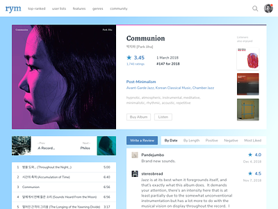 Rate Your Music Album Concept adobe xd conceptual content design desktop music ui design