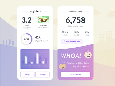 Baby Steps: Lazy Parent Step Tracker fitness app gradient color mobile ui step tracker ui design