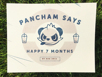 Pancham Says anniversary bubble card overlay pancham pokemon print risograph tea typography