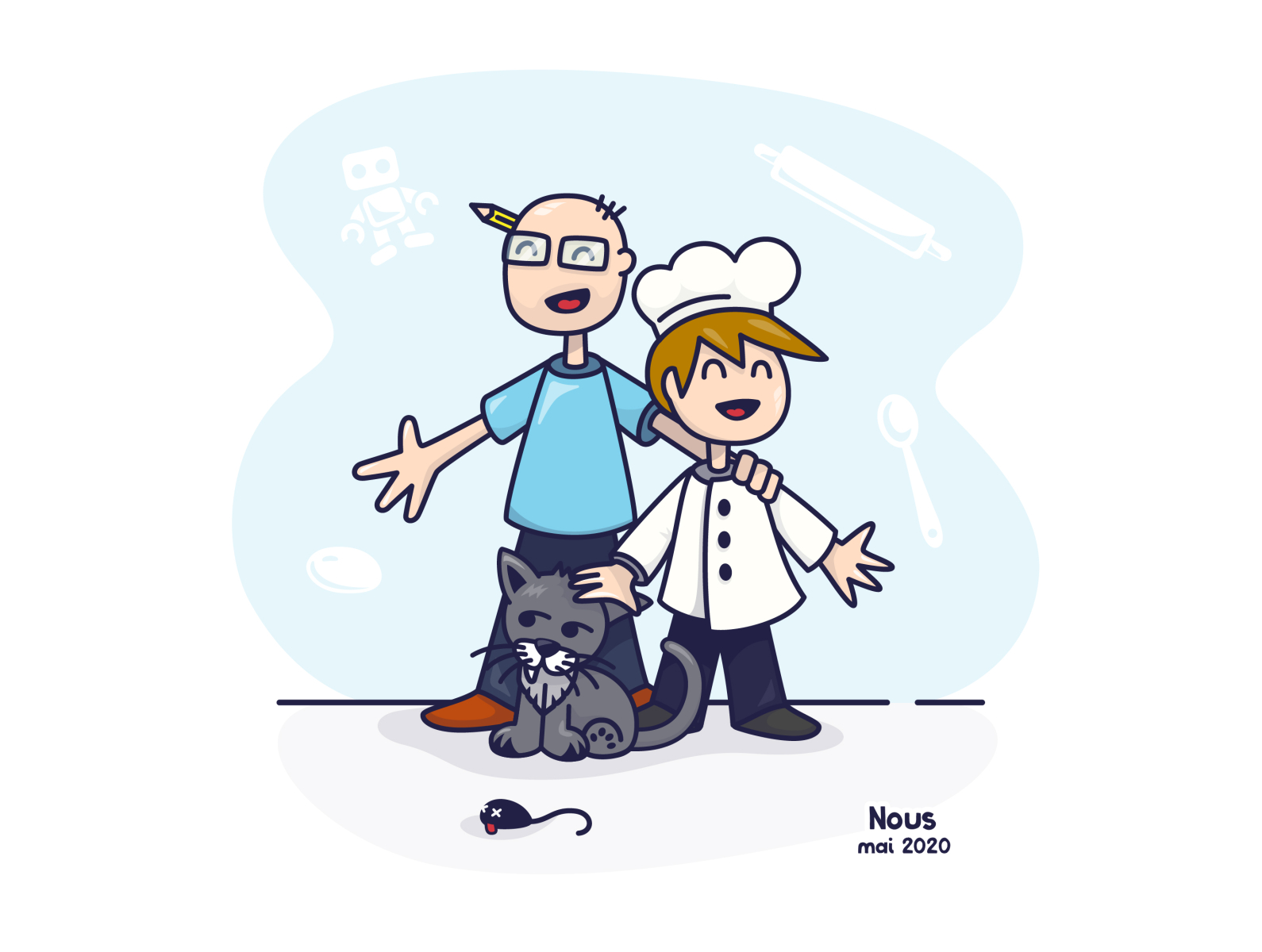 Nous - illustration de ma petite famille cat character flat fluffy illustration illustrator vector vectoriel