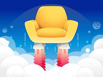 Le fauteuil qui décolle ! illustration illustrator logo vector