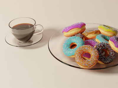 3D coffee and donut render 3design donut coffee