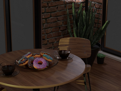 Anyone cares for a donut & coffee? 3d donuts coffee.