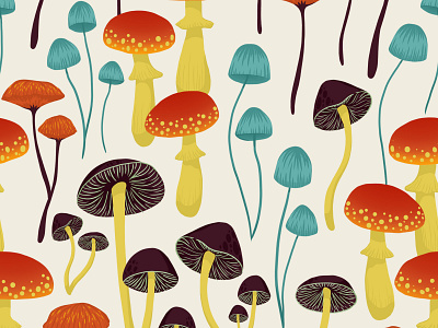 Colored mushrooms Pattern color palette colors design illustration illustrator mushroom mushrooms nature nature art nature illustration pattern pattern art pattern design patterns photoshop