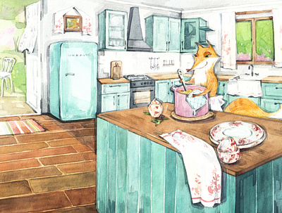 'Cooking Skills' and a Fox aquarelle character design children book illustration childrens illustration cute animal cute art fox illustration illustration art watercolor