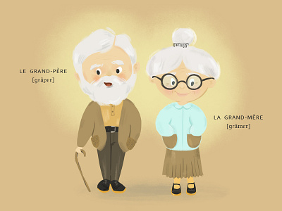 Learning French Words character design characters children book illustration childrens illustration digital art digital illustration french grandma grandpa illustraion illustration art language learning learning app learning platform