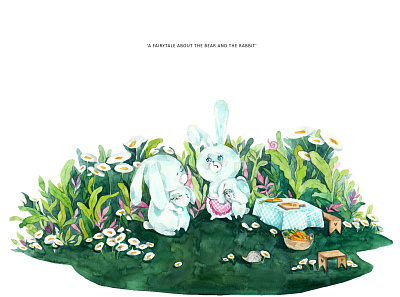 A fairytale about the Bear and the Rabbit aquarelle character design children book illustration childrens book childrens illustration cute art illustration illustration art rabbit watercolor