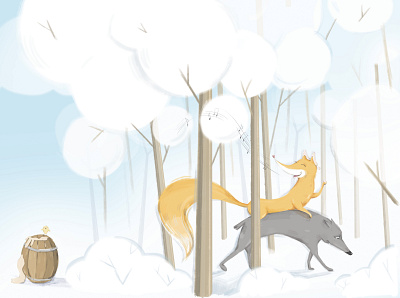 'A fairytale about the Fox and the Wolf' animal design character design children book illustration childrens book childrens illustration cute animal digital art digital illustrator digital painting fox illustration illustration illustration art wolf