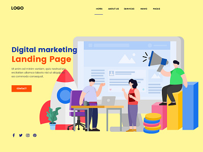 SEO Digital Marketing Landing Page app branding design flat icon illustration typography ui web website