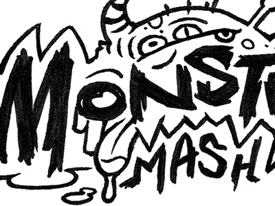 Monster Mash cartoon illustration lettering. hand lettering monsters