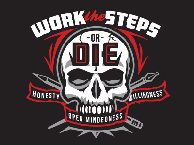 Work the Steps badge graphic printing screen print shirt skull t shirt