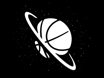Outer Hoops icon logo negative space outer space. basketball saturn skillshare sports stars