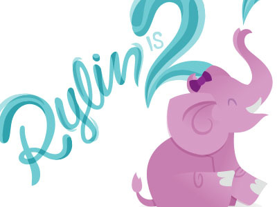 Rylin is 2 birthday children custom lettering elephant illustration lettering vector