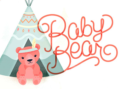 Baby Bear Shower invite graphics baby bear children custom kids lettering native american script shower teddy bear teepee