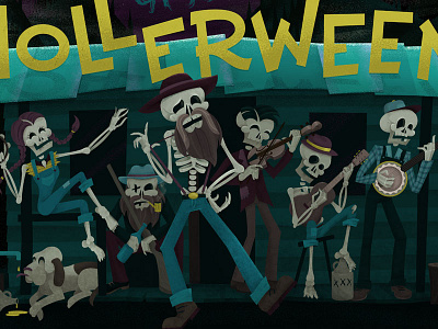 Happy Hollerween Desktop adobe illustrator appalachia desktop fall halloween hillbilly mountains skeleton vector illustration
