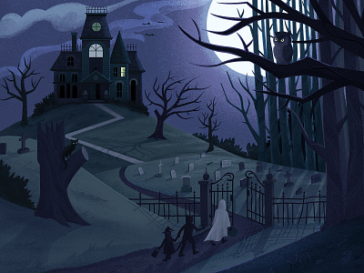 End of the Street Trick or Treat desktop background fall graveyard halloween haunted house illustrator moon night procreate scary spooky trick or treat vector