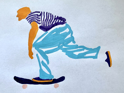 Mid-push acrylics doodle hand drawn illustration skate skateboarding skater