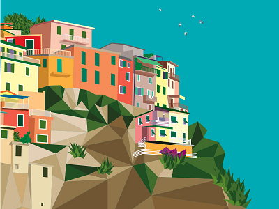 Cinque Terre WIP 2 architecture illustration illustrator italy landscape poster summer work in progress