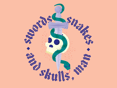 Swords, snakes and skulls, man blackletter drawing illustration rockandroll skull tattoo